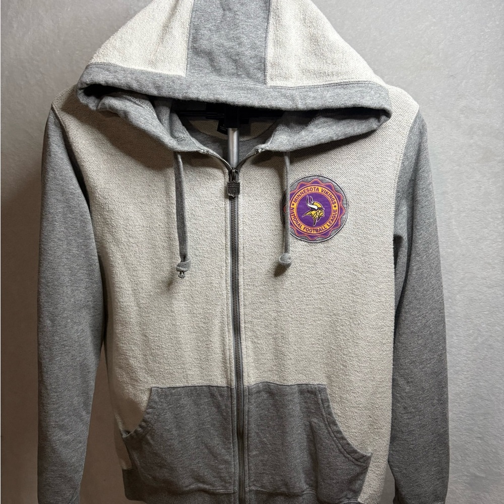NFL Women's Gray and Cream Full-Zip Minnesota Vikings Hoodie